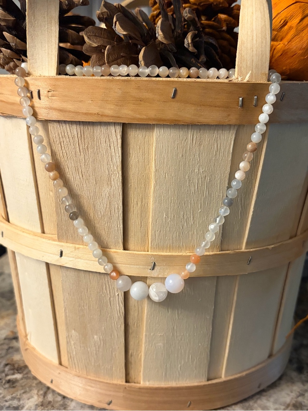 Soft White and Peach Beaded Stretchy Choker Necklace for Women
